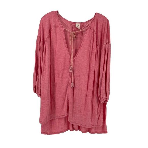 Free People Tunic Pink Bohemian Relaxed Fit Balloon Sleeve We The Free Size M - Picture 1 of 8